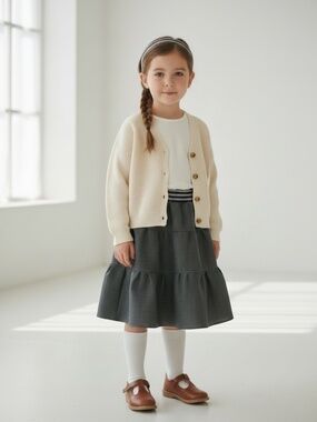 Skirt 100% Wool Girls 3 Midi Gray Ruffle Tiered Preppy School Mom and Pop's Kids
